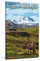 Denali National Park, Alaska - Caribou and Stoney Overlook-Lantern Press-Stretched Canvas