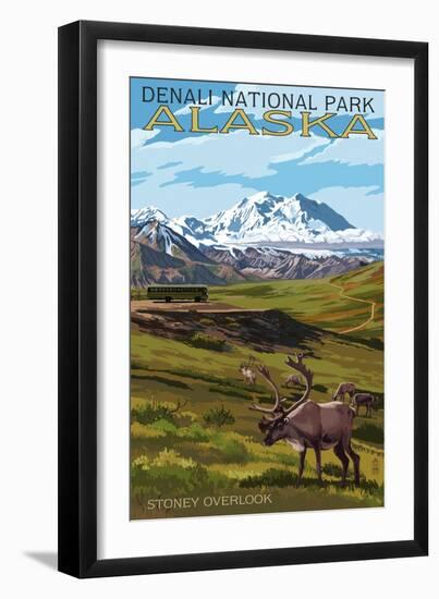 Denali National Park, Alaska - Caribou and Stoney Overlook-Lantern Press-Framed Art Print