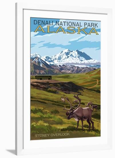 Denali National Park, Alaska - Caribou and Stoney Overlook-Lantern Press-Framed Art Print