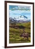 Denali National Park, Alaska - Caribou and Stoney Overlook-Lantern Press-Framed Art Print