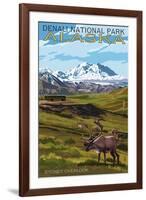 Denali National Park, Alaska - Caribou and Stoney Overlook-Lantern Press-Framed Art Print