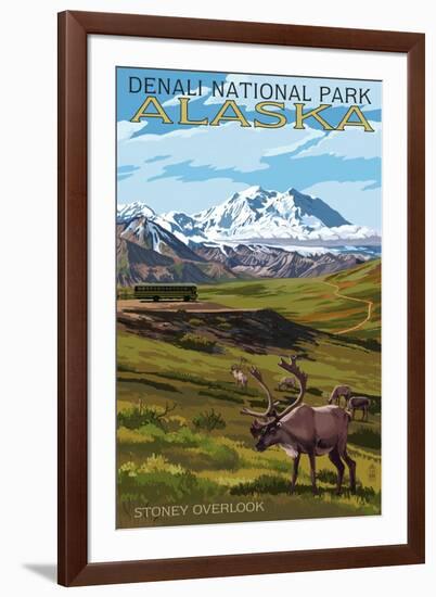 Denali National Park, Alaska - Caribou and Stoney Overlook-Lantern Press-Framed Art Print