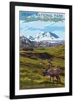 Denali National Park, Alaska - Caribou and Stoney Overlook-Lantern Press-Framed Art Print