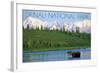 Denali National Park, Alaska - Moose and Water-Lantern Press-Framed Art Print