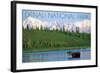 Denali National Park, Alaska - Moose and Water-Lantern Press-Framed Art Print