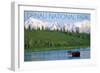 Denali National Park, Alaska - Moose and Water-Lantern Press-Framed Art Print