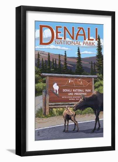 Denali National Park, Alaska - Park Entrance-Lantern Press-Framed Art Print