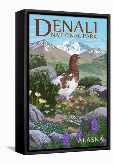 Denali National Park, Alaska - Ptarmigan-Lantern Press-Framed Stretched Canvas