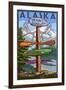 Denali National Park, Alaska - Sign Destinations-Lantern Press-Framed Art Print