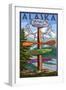 Denali National Park, Alaska - Sign Destinations-Lantern Press-Framed Art Print