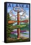 Denali National Park, Alaska - Sign Destinations-Lantern Press-Framed Stretched Canvas