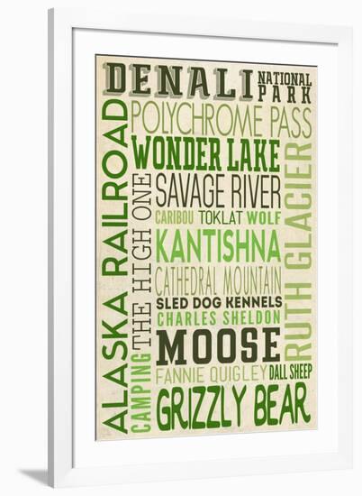 Denali National Park, Alaska - Typography (Version 2)-Lantern Press-Framed Art Print