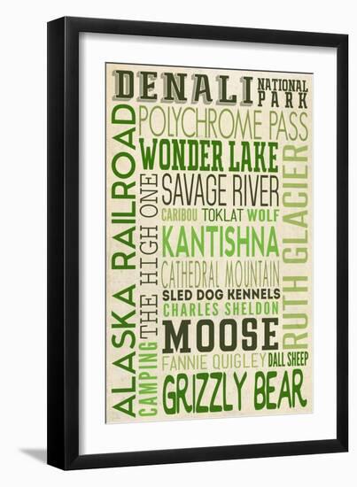 Denali National Park, Alaska - Typography (Version 2)-Lantern Press-Framed Art Print