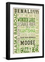 Denali National Park, Alaska - Typography (Version 2)-Lantern Press-Framed Art Print