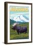 Denali National Park Moose and Mount McKinley-Lantern Press-Framed Art Print