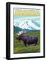 Denali National Park Moose and Mount McKinley-Lantern Press-Framed Art Print