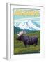 Denali National Park Moose and Mount McKinley-Lantern Press-Framed Art Print