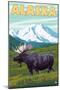 Denali National Park Moose and Mount McKinley-Lantern Press-Mounted Art Print