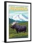 Denali National Park Moose and Mount McKinley-Lantern Press-Framed Art Print