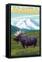 Denali National Park Moose and Mount McKinley-Lantern Press-Framed Stretched Canvas