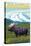 Denali National Park Moose and Mount McKinley-Lantern Press-Stretched Canvas