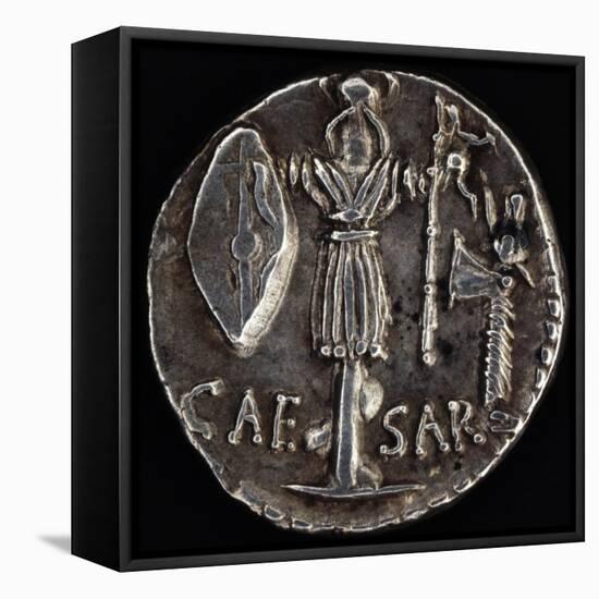 Denarius Issued by Julius Caesar in Gaul Depicting Gallic Weapons-null-Framed Stretched Canvas