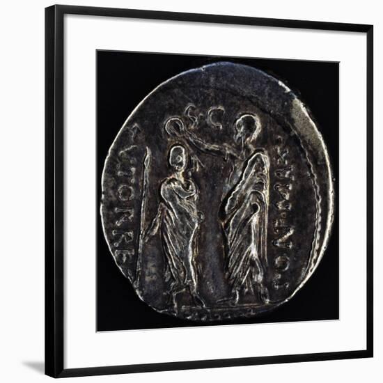 Denarius Issued by Triumvir Marco Emilio Lepido Depicting Him Crowning Ptolemy V Epiphanes of Egypt-null-Framed Giclee Print