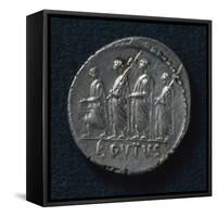 Denarius of Caius Junius Brutus Depicting Brutus First Consul Consular Procession, 60 BC-null-Framed Stretched Canvas