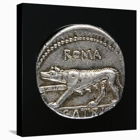 Denarius with Capitoline Wolf, Roman Coins-null-Stretched Canvas