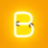 Neon Light Alphabet Character B Font. Neon Tube Letters Glow Effect on Orange Background. 3D Render-dencg-Laminated Art Print