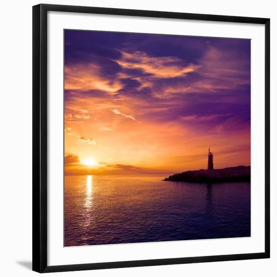 Denia Sunset Lighthouse at Dusk in Alicante at Spain-Natureworld-Framed Photographic Print