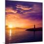 Denia Sunset Lighthouse at Dusk in Alicante at Spain-Natureworld-Mounted Photographic Print