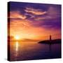 Denia Sunset Lighthouse at Dusk in Alicante at Spain-Natureworld-Stretched Canvas