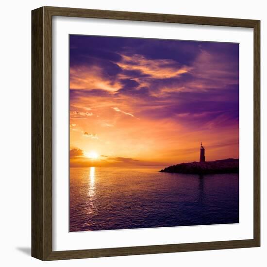 Denia Sunset Lighthouse at Dusk in Alicante at Spain-Natureworld-Framed Photographic Print