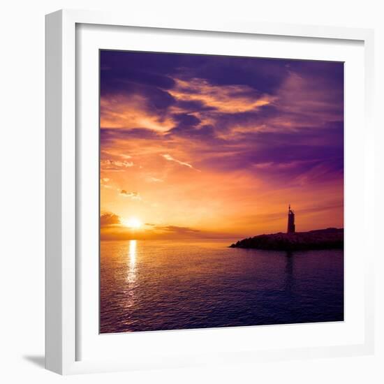 Denia Sunset Lighthouse at Dusk in Alicante at Spain-Natureworld-Framed Photographic Print