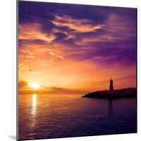 Denia Sunset Lighthouse at Dusk in Alicante at Spain-Natureworld-Mounted Photographic Print