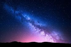 Milky Way and Pink Light at Mountains. Night Colorful Landscape. Starry Sky with Hills at Summer. B-Denis Belitsky-Photographic Print