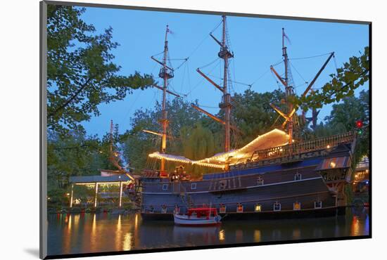 Denmark, Copenhagen, Amusement Park Tivoli, Sailing Ship, Historical, Replica, Illuminated, Evening-Chris Seba-Mounted Photographic Print