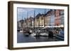 Denmark, Copenhagen, Nyhavn district. Colorful 17th and 18th century buildings, boats and canal-Alan Klehr-Framed Photographic Print