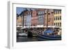 Denmark, Copenhagen, Nyhavn district. Colorful 17th and 18th century buildings, boats and canal-Alan Klehr-Framed Photographic Print