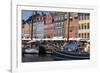 Denmark, Copenhagen, Nyhavn district. Colorful 17th and 18th century buildings, boats and canal-Alan Klehr-Framed Photographic Print