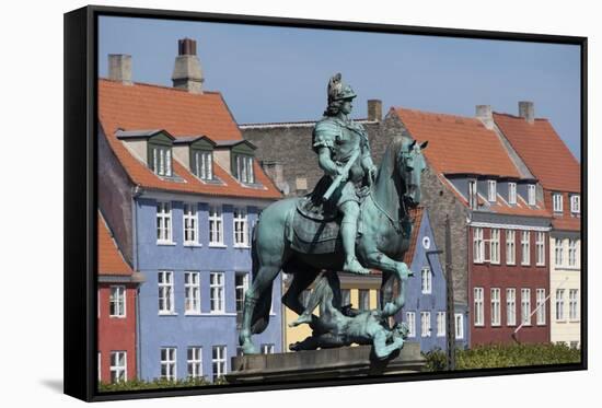 Denmark, Copenhagen, Nyhavn district in city center. Statue of the Bishop of Absalon-Alan Klehr-Framed Stretched Canvas