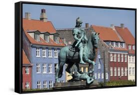 Denmark, Copenhagen, Nyhavn district in city center. Statue of the Bishop of Absalon-Alan Klehr-Framed Stretched Canvas