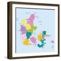 Denmark-Highly Detailed Map-ekler-Framed Art Print