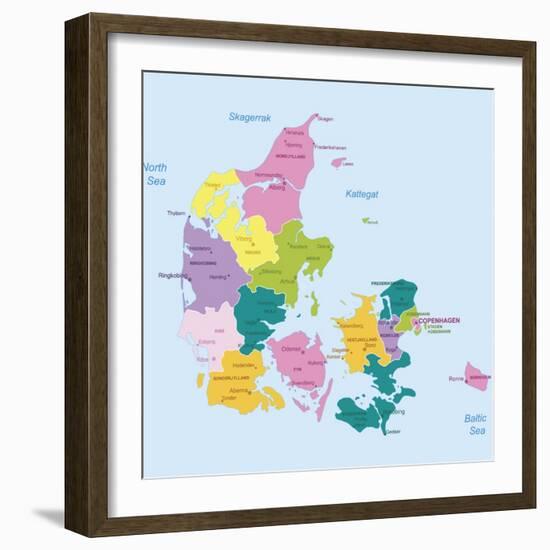 Denmark-Highly Detailed Map-ekler-Framed Art Print