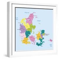 Denmark-Highly Detailed Map-ekler-Framed Art Print