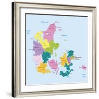 Denmark-Highly Detailed Map-ekler-Framed Art Print