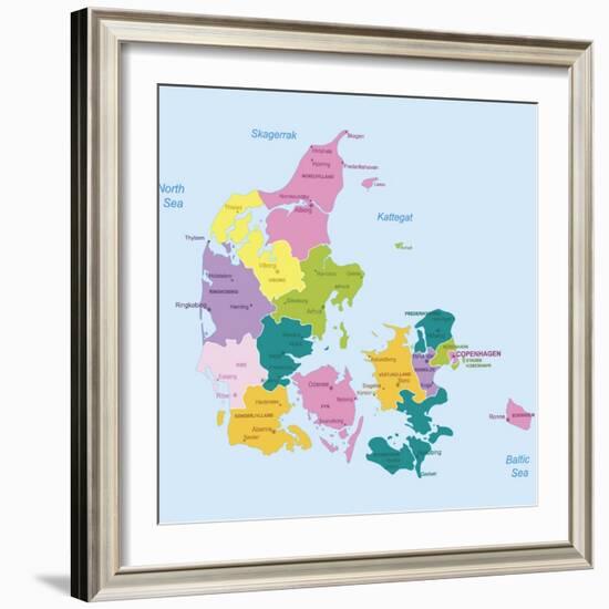 Denmark-Highly Detailed Map-ekler-Framed Art Print