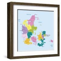 Denmark-Highly Detailed Map-ekler-Framed Art Print