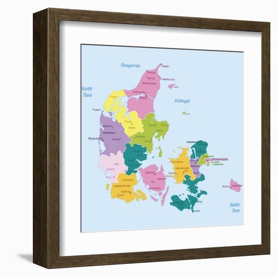 Denmark-Highly Detailed Map-ekler-Framed Art Print